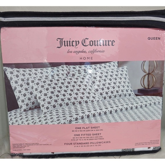 Juicy Couture Queen Sheet Set Leopard Heart Crown Valentine's Day NWT - Picture 4 of 4